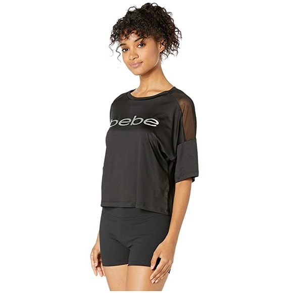 NWT bebe Sport Short Sleeve Boxy Top With Mesh Size Small - Picture 1 of 12